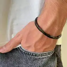 دستبند بنگل مردانه استیل مشکی